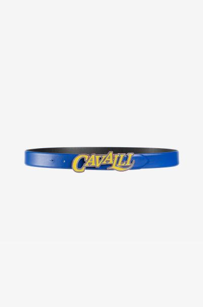 Logo-Buckle Leather Belt Belts Roberto Cavalli Men Dark_Blue