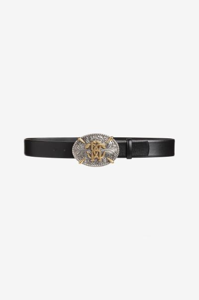 Mirror Snake Leather Belt Belts Roberto Cavalli Men Black