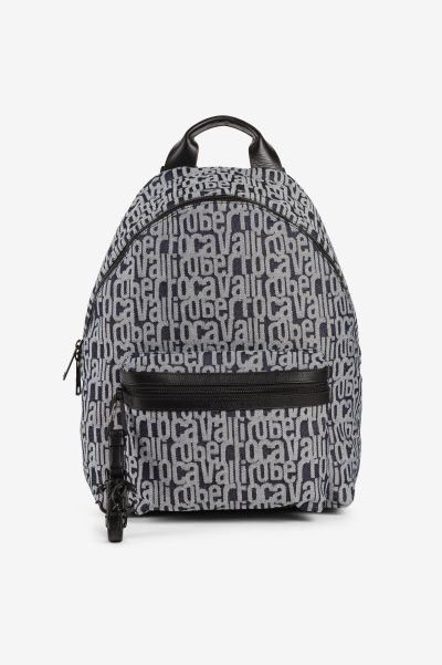 Bianco/Blu Bags Roberto Cavalli Logo-Jacquard Denim Backpack Men
