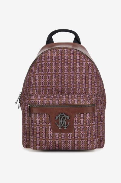 Roberto Cavalli Men Bags Backpack With Monogram Mirror Snake Stampa_Monogram