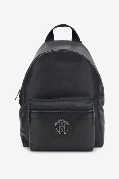 Roberto Cavalli Backpack With Monogram Mirror Snake Bags Black Men