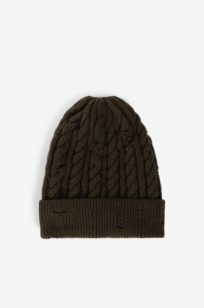 Men Cable-Knit Wool Beanie Hats & Gloves Roberto Cavalli Ivy_Green