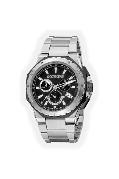Roberto Cavalli Logo-Embossed Watch Watches Silver&Black/Black Men