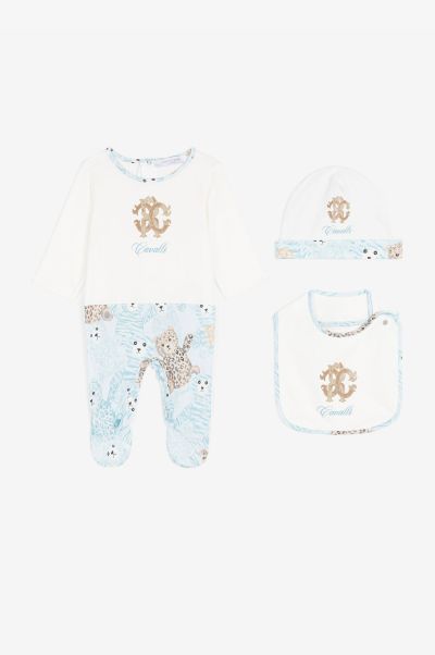 Roberto Cavalli Baby_Blue Ready To Wear Rc Monogram Cotton Babygrow Set New Born