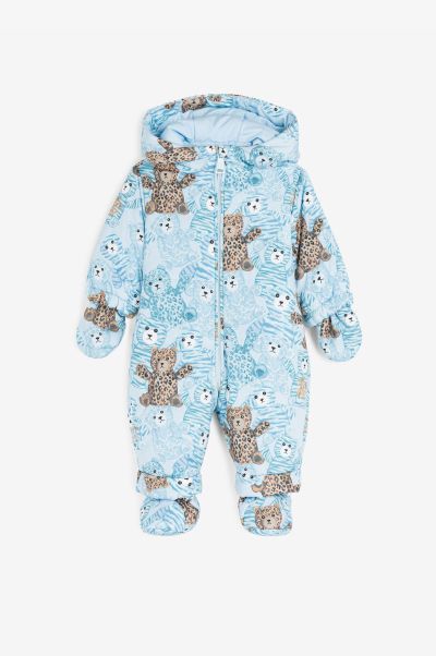 Teddy Bear-Print Snowsuit New Born Roberto Cavalli Ready To Wear Baby_Blue