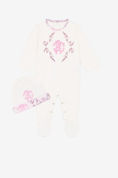Ready To Wear Roberto Cavalli New Born Baby_Pink Monogram-Pattern Cotton Babygrow Set