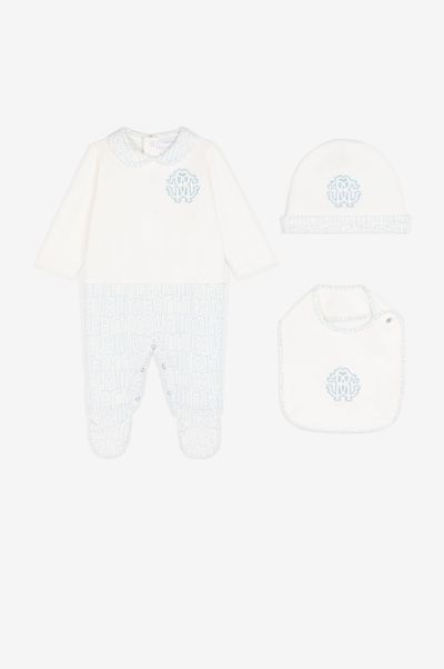 Monogram-Jacquard Cotton Babygrow Set New Born Roberto Cavalli Ready To Wear Baby_Blue