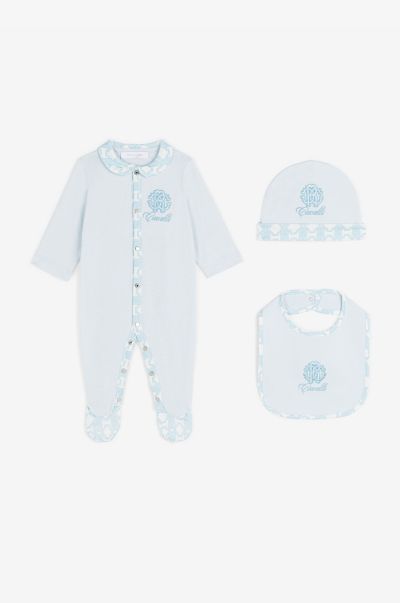 New Born Roberto Cavalli Rc Monogram-Embroidered Babygrow Set Baby_Blue Ready To Wear