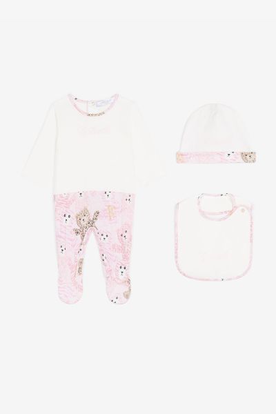 Ready To Wear Baby_Pink New Born Roberto Cavalli Teddy Bear-Print Cotton Babygrow Set