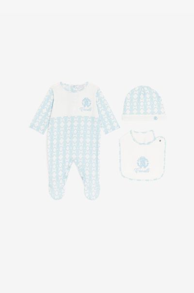 Ready To Wear New Born Roberto Cavalli Baby_Blue Rc Monogram-Embroidered Babygrow Set