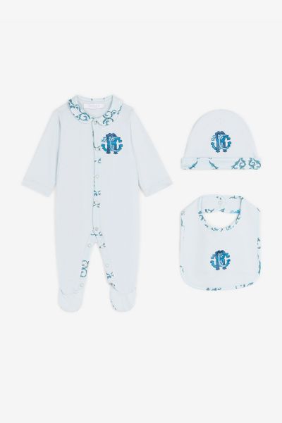 Baby_Blue Ready To Wear Roberto Cavalli Rc Monogram-Embroidered Babygrow Set New Born