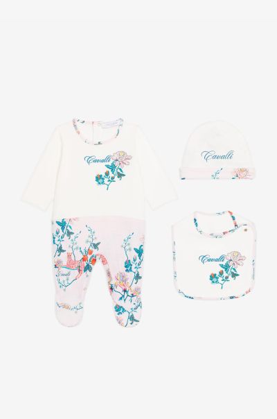 Ready To Wear New Born Roberto Cavalli Milky_White Floral-Print Babygrow Set