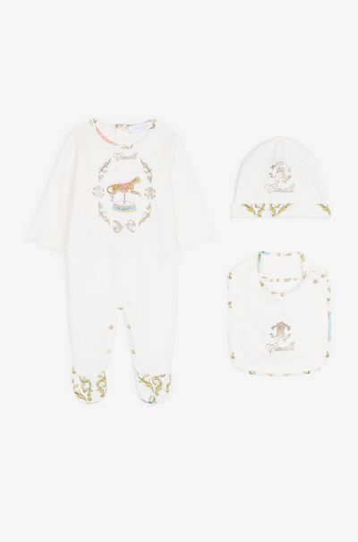 Milky_White Roberto Cavalli Filigree And Jaguar-Print Babygrow Set New Born Ready To Wear