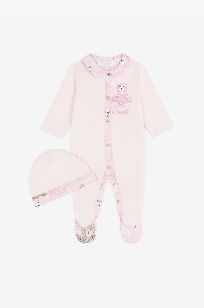 Ready To Wear New Born Baby_Pink Roberto Cavalli Teddy Bear-Print Cotton Babygrow Set