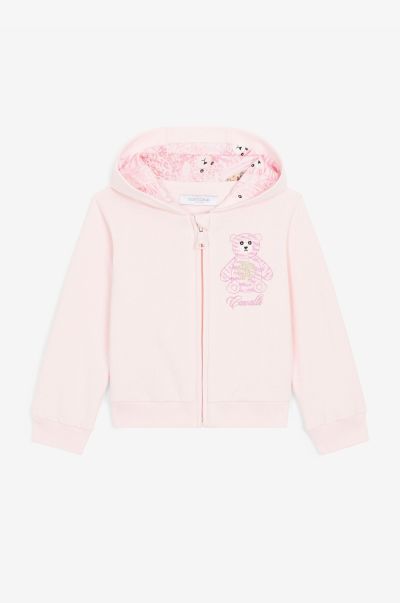 Teddy Bear-Embroidered Cotton Hoodie Roberto Cavalli Baby Girls (1M-3Y) Baby_Pink Ready To Wear