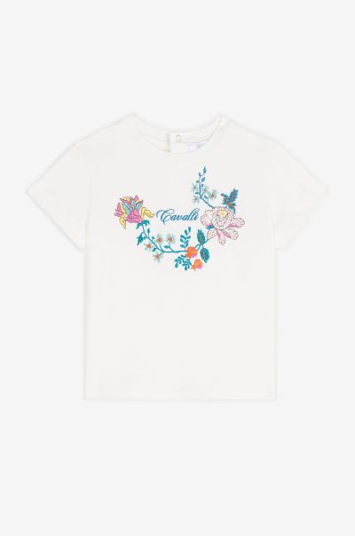 Ready To Wear Floral-Embroidered Cotton T-Shirt Milky_White Roberto Cavalli Baby Girls (1M-3Y)