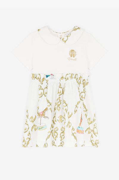 Roberto Cavalli Milky_White Filigree-Print Cotton Dress Baby Girls (1M-3Y) Ready To Wear