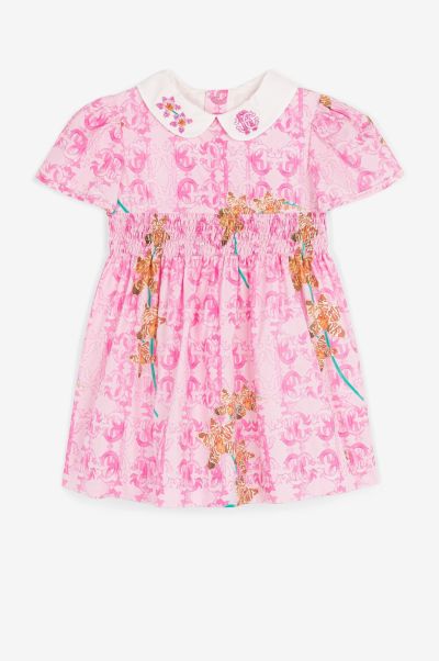Baby_Pink Roberto Cavalli Ready To Wear Monogram-Print Shirred Dress Baby Girls (1M-3Y)