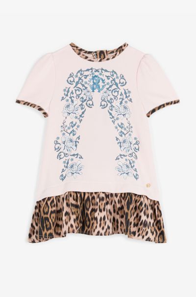 Rc Monogram And Leopard-Print Dress Roberto Cavalli Natural/Pink Ready To Wear Baby Girls (1M-3Y)