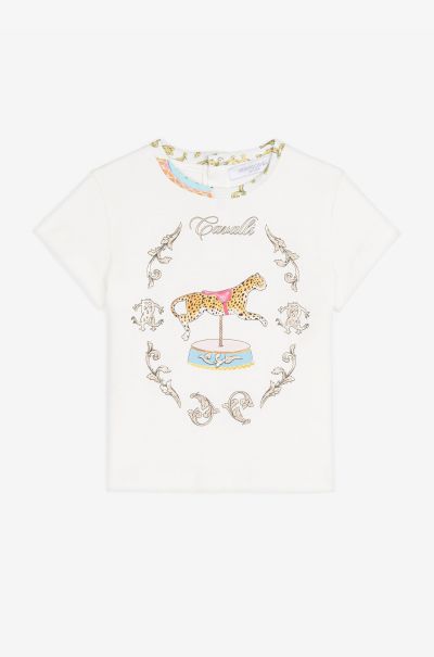 Jaguar And Filigree-Print T-Shirt Roberto Cavalli Milky_White Baby Girls (1M-3Y) Ready To Wear