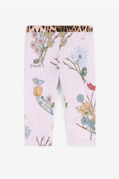 Flower-Print Cotton Leggings Lilac Ready To Wear Roberto Cavalli Baby Girls (1M-3Y)