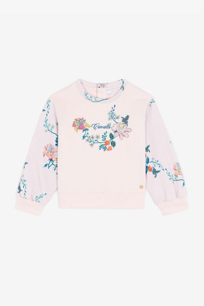 Roberto Cavalli Logo And Floral-Embroidered Cotton Sweatshirt Baby_Pink Ready To Wear Baby Girls (1M-3Y)