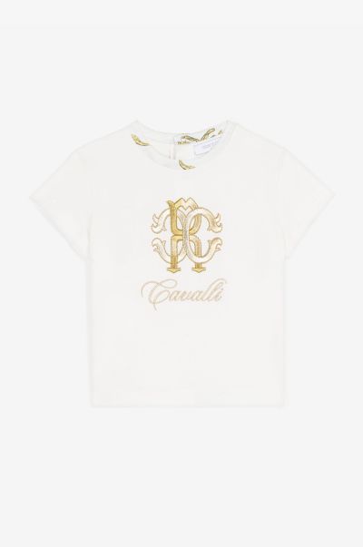 Ready To Wear Baby Girls (1M-3Y) Milky_White Roberto Cavalli Rc Monogram-Embroidered T-Shirt