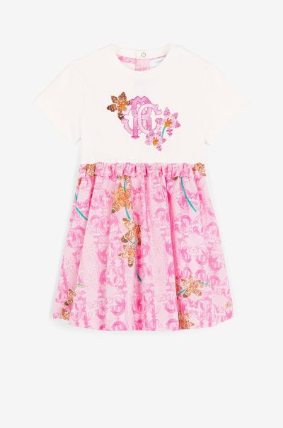 Ready To Wear Baby Girls (1M-3Y) Baby_Pink Roberto Cavalli Monogram-Embroidered Short-Sleeved Dress