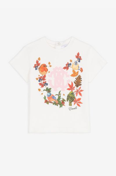 Ready To Wear Bird-Print Cotton T-Shirt Milky_White Baby Girls (1M-3Y) Roberto Cavalli