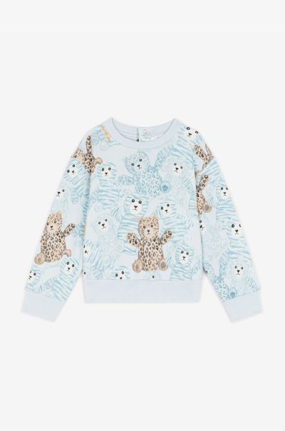 Baby Boys (1M-3Y) Teddy Bear-Print Cotton Sweatshirt Ready To Wear Baby_Blue Roberto Cavalli