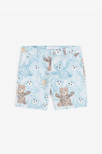 Baby Boys (1M-3Y) Baby_Blue Teddy Bear-Print Cotton Shorts Ready To Wear Roberto Cavalli