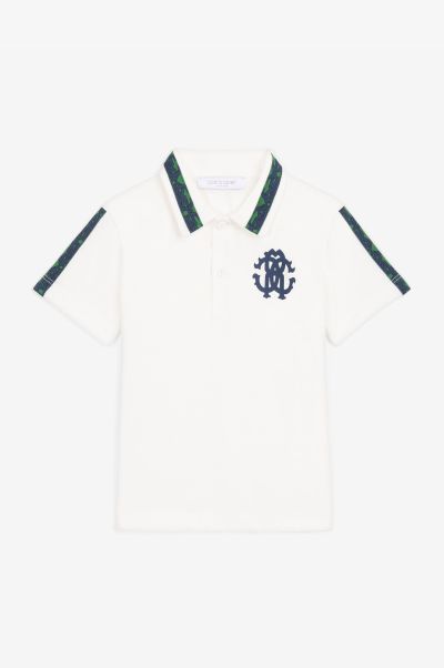 Milky_White Ready To Wear Baby Boys (1M-3Y) Rc Monogram-Print Cotton Polo Shirt Roberto Cavalli