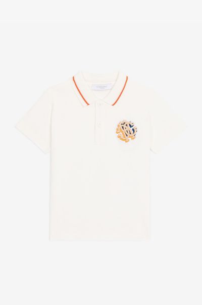Rc Monogram Cotton Polo Shirt Ready To Wear Milky_White Baby Boys (1M-3Y) Roberto Cavalli