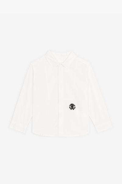White Baby Boys (1M-3Y) Rc Monogram-Embroidered Cotton Shirt Roberto Cavalli Ready To Wear