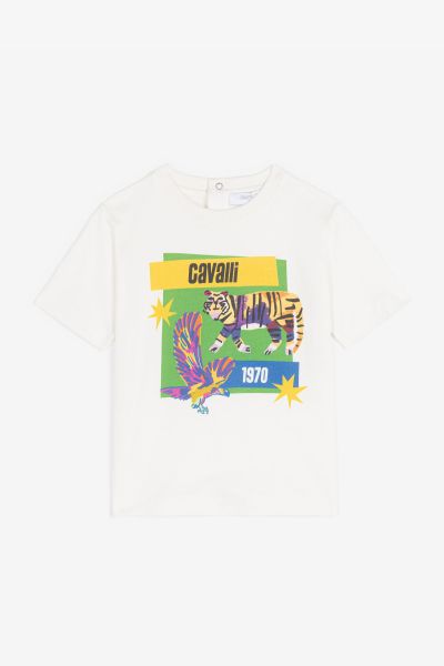 Milky_White Ready To Wear Roberto Cavalli Logo-Print Cotton T-Shirt Baby Boys (1M-3Y)
