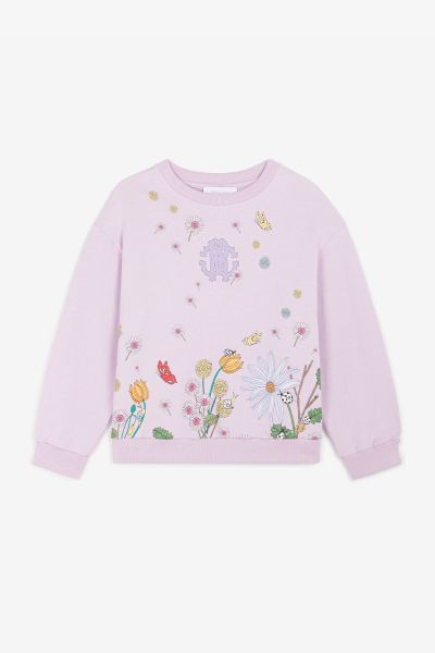 Roberto Cavalli Lilac Flower-Print Cotton Sweatshirt Ready To Wear Girls (4-16Y)