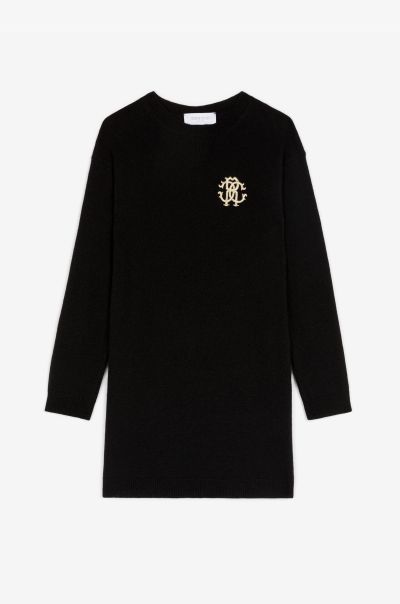 Black Ready To Wear Girls (4-16Y) Rc Monogram-Embroidered Dress Roberto Cavalli
