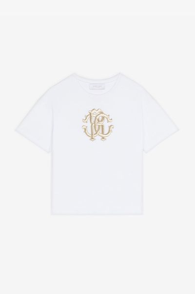 Roberto Cavalli Girls (4-16Y) Optical_White Ready To Wear Rc Monogram-Embroidered Cotton T-Shirt