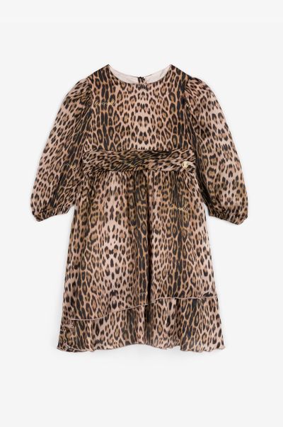 Leopard-Print Silk Dress Natural Roberto Cavalli Ready To Wear Girls (4-16Y)