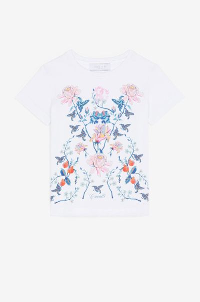 Ready To Wear Optical_White Girls (4-16Y) Floral-Print Cotton T-Shirt Roberto Cavalli