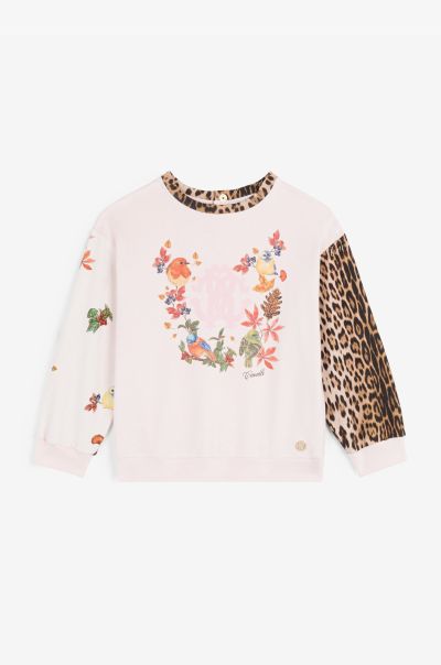 Ready To Wear Girls (4-16Y) Baby_Pink Roberto Cavalli Bird And Leopard-Print Cotton Sweatshirt