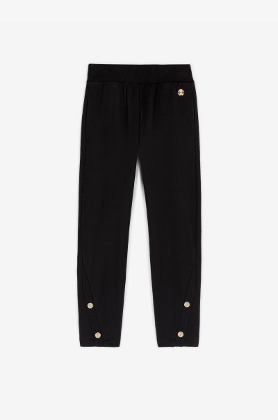 Ready To Wear Black Roberto Cavalli Button-Embellished Cotton Trousers Girls (4-16Y)