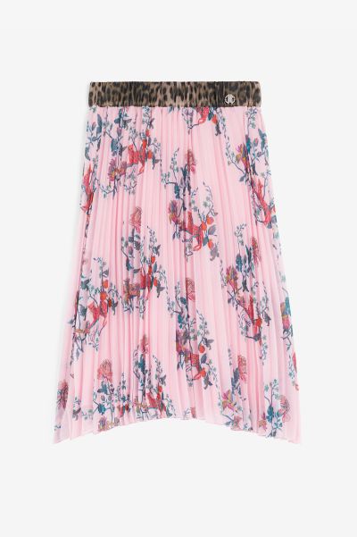 Floral-Print Pleated Skirt Roberto Cavalli Baby_Pink Ready To Wear Girls (4-16Y)