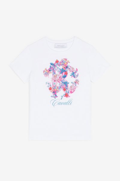 Girls (4-16Y) Optical_White Ready To Wear Rc Monogram-Print Cotton T-Shirt Roberto Cavalli
