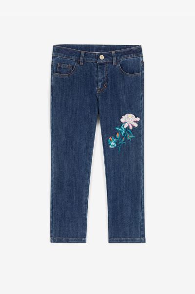 Roberto Cavalli Floral-Embroidered Jeans Girls (4-16Y) Ready To Wear Medium_Blue