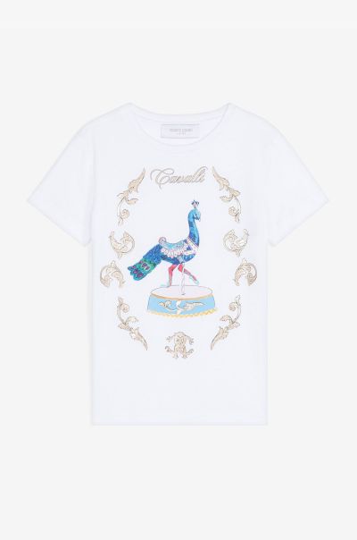 Filigree-Print Cotton T-Shirt Ready To Wear Girls (4-16Y) Optical_White Roberto Cavalli