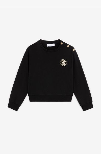 Ready To Wear Black Girls (4-16Y) Roberto Cavalli Rc Monogram-Embroidered Cotton Sweatshirt