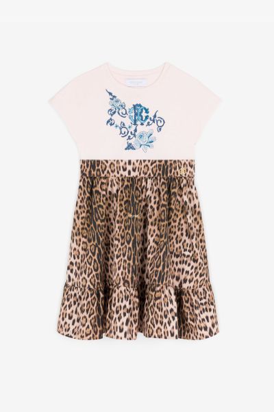 Roberto Cavalli Ready To Wear Girls (4-16Y) Baby_Pink Rc Monogram Leopard-Print Cotton Dress
