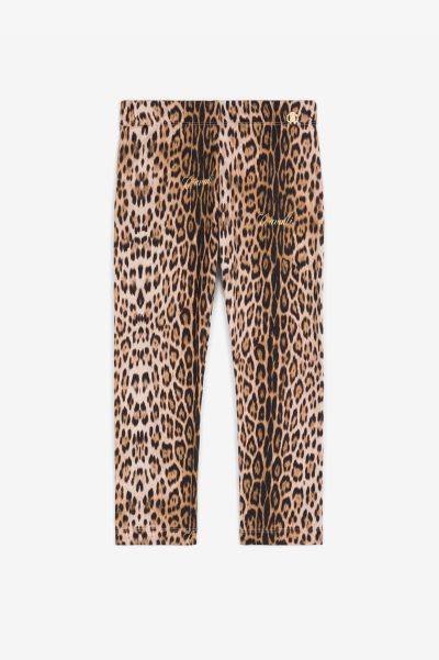 Girls (4-16Y) Jaguar-Print Cotton Leggings Roberto Cavalli Ready To Wear Natural