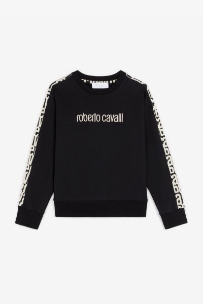 Logo-Embroidered Cotton Sweatshirt Boys (4-16Y) Ready To Wear Black Roberto Cavalli
